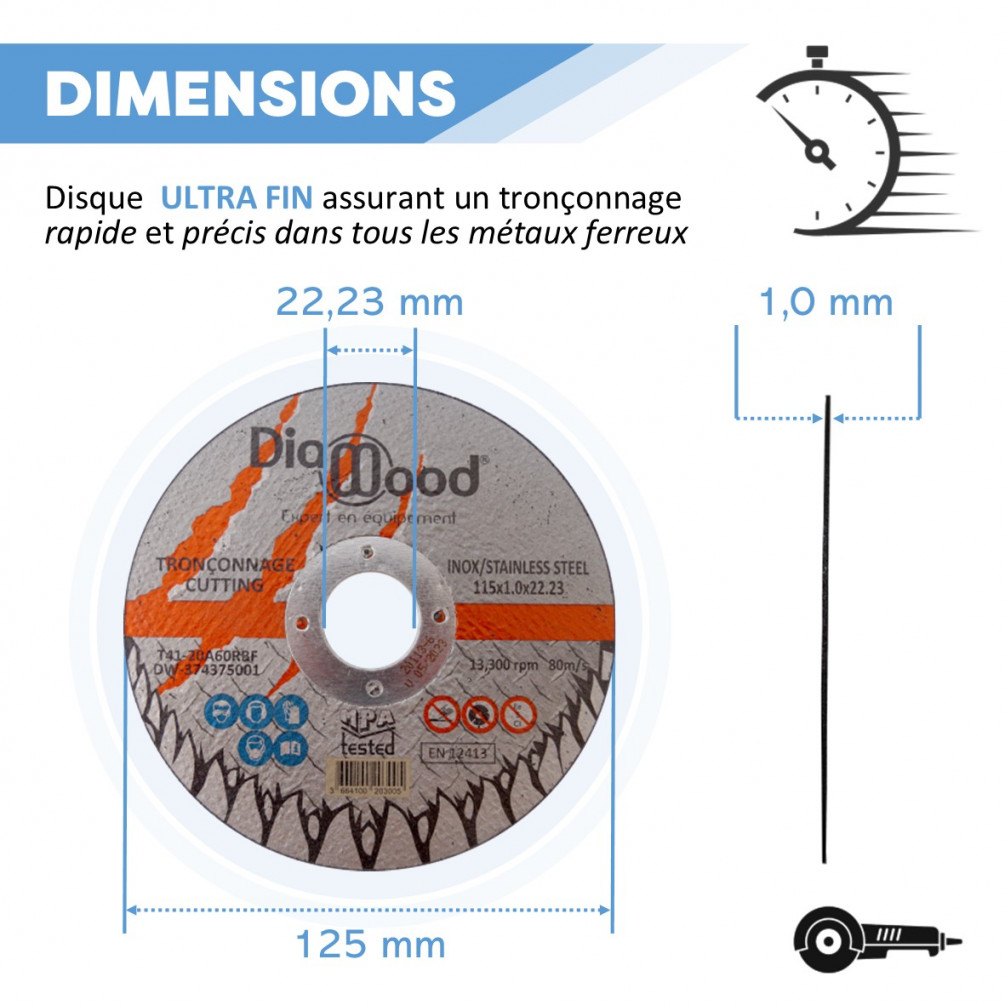 5 Disques à Tronçonner meuleuse 115 x 1,2 mm pour inox acier inoxydable