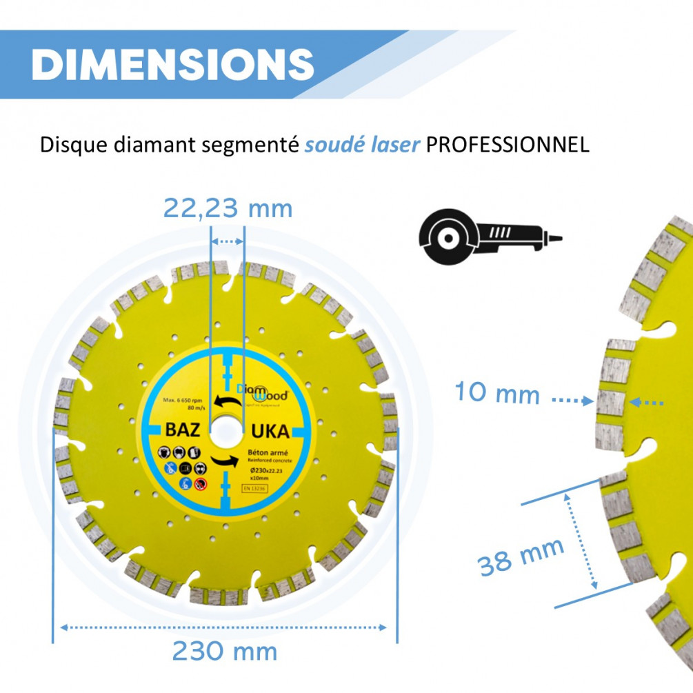 DISQUE LASER DIAMANT 125MM 10 SEGMENTS HAUTEUR 7MM, Outillage et matériaux  professionnels