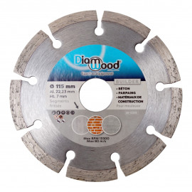 Disque diamant BUILDER D. 115 x Al. 22,23 x Ht. 7 mm - béton, matériaux de construction - Diamwood