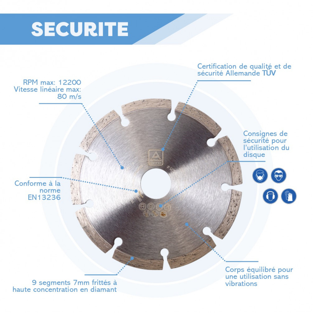 Disque diamant multiusage 125 x Al. 22,23 x ép. 1,4 mm x Ht. 5