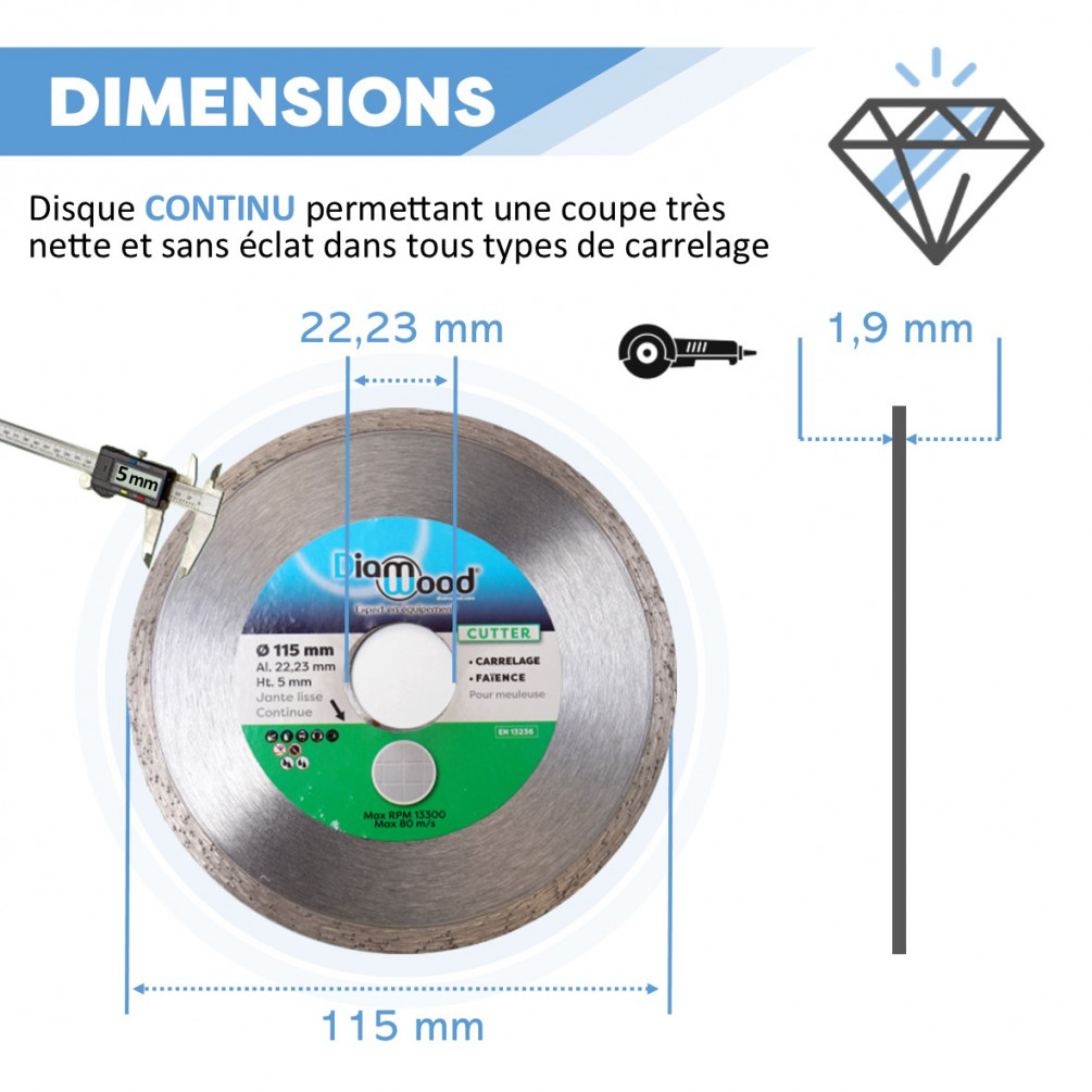 Disque diamant 200 x Al. 30/25,4/22,23 x Ht. 5 mm carrelage