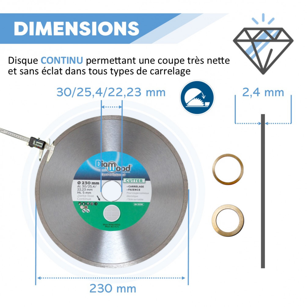 Disque diamant Ø 230 mm, épaisseur 2,5 mm TURBO Valex