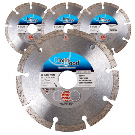 Disque diamant BUILDER D. 125 x Al. 22,23 x Ht. 7 mm - béton, matériaux de construction - DWORX