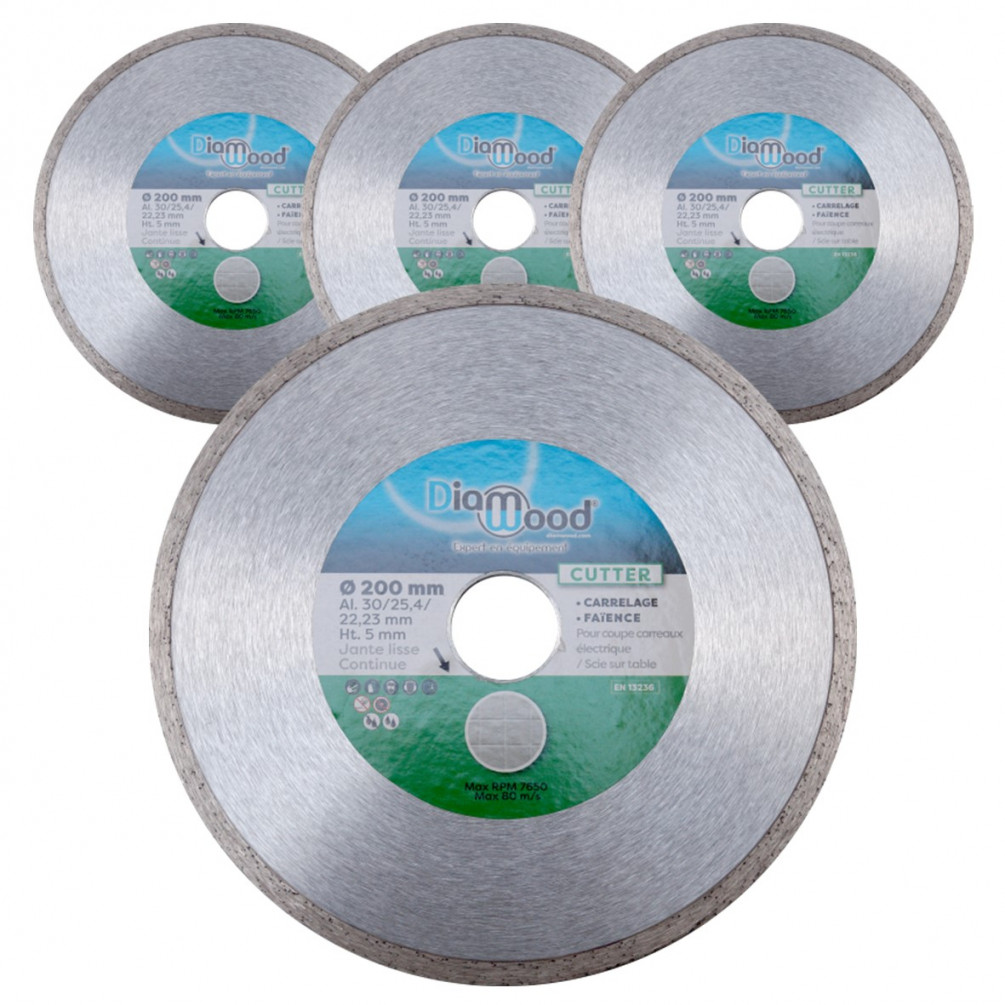 Lot de 3 disques diamant 200 x Al. 30/25,4/22,23 x Ht. 5 mm carrelage,  faïence - CUTTER - Diamwood