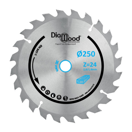 Lame de scie circulaire portative HM débit D. 210 x Al. 30 x ép. 2,8/1,8 mm x Z24 Alt pour bois - Diamwood