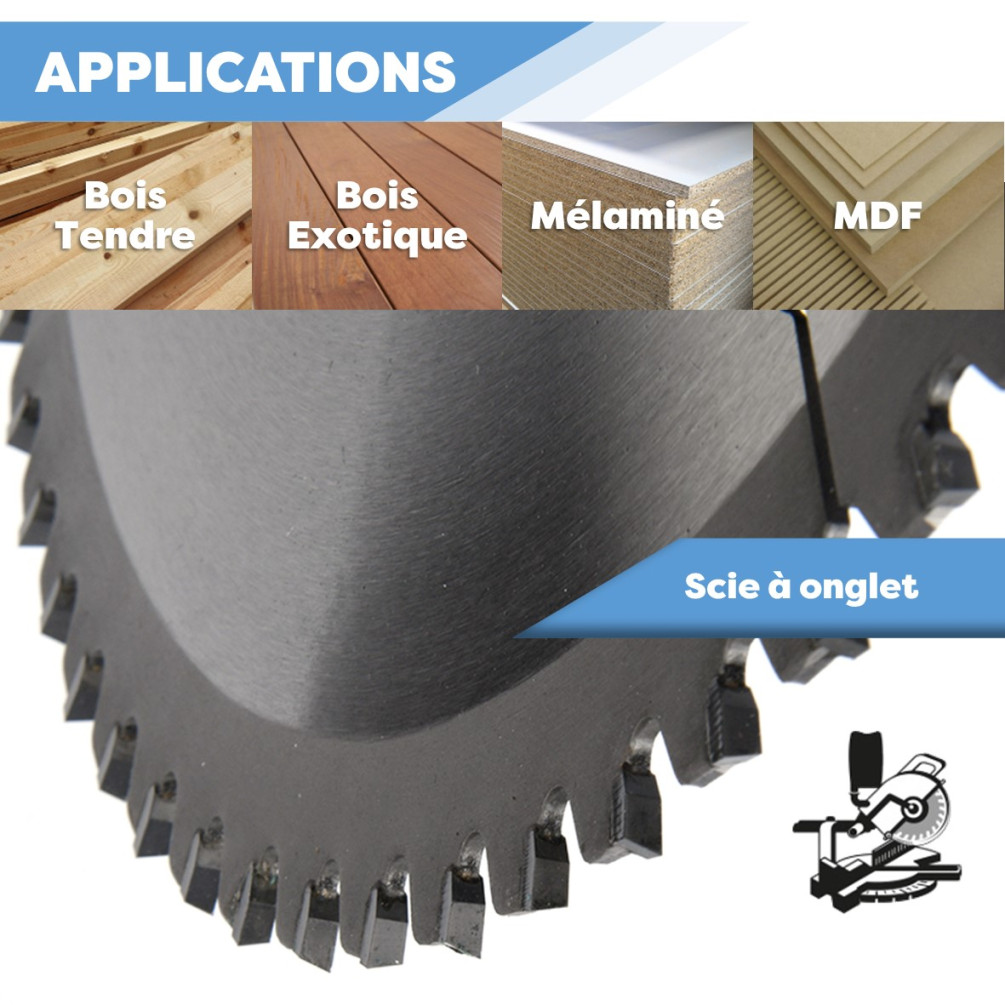 Lame Scie Circulaire Universelle HM pour Bois - Table Combinée Toupie - Ø  250 mm - 48 Dents Alt Positives - Al 15 à 30 mm - Ep 2,8/1,8 mm - DIAMWOOD