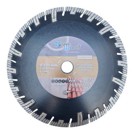 Disque diamant tubo 230 x Al. 22,23 x ép. 2,6/1,8 mm x Ht. 7 mm béton, margelle, tuile, carrelage, granit - TURBOCUT - Diamwood