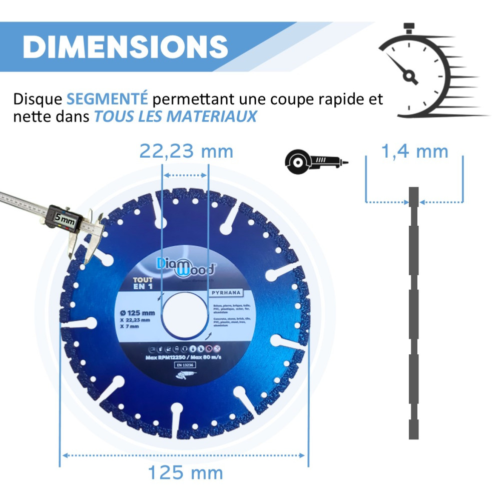 Lot de 3 disques diamant 125 x Al. 22,23 x Ht. 7 mm béton, parpaings,  matériaux de construction - BUILDER - Diamwood