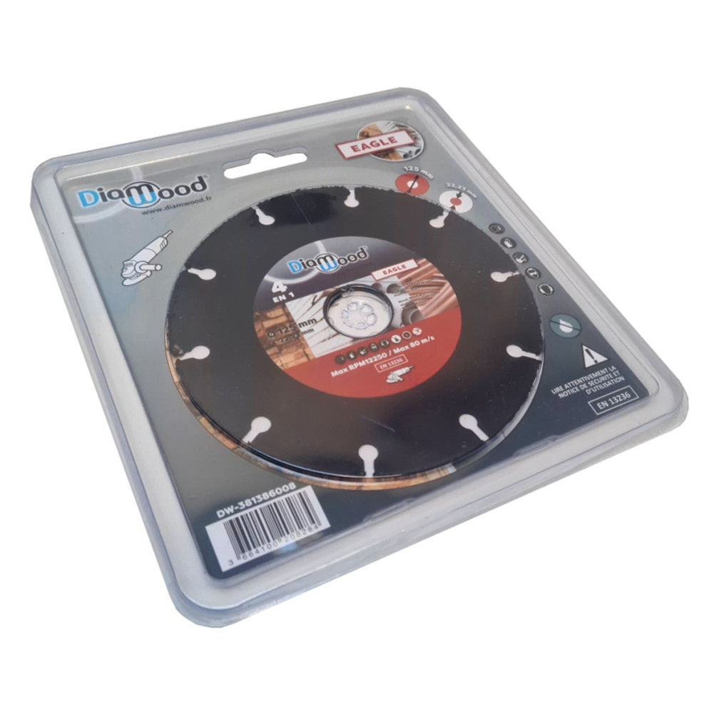 Disque à concrétion carbure multiusage 125 x Al. 22,23 x ép. 1,8 mm bois