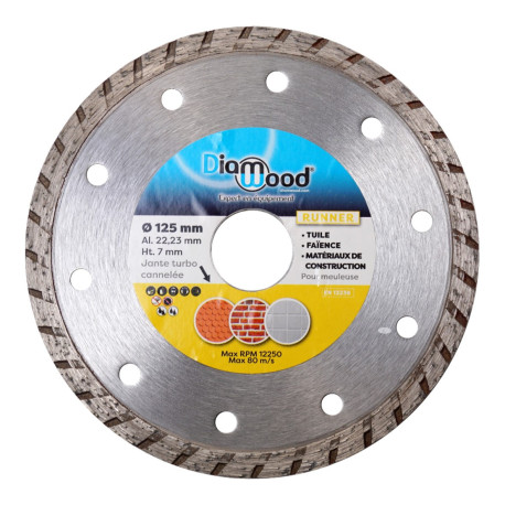 Disque diamant 125 x Al. 22,23 x Ht. 7 mm tuile, matériaux de construction, faïence - RUNNER - OMNIVOR