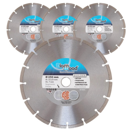Lot de 3 disques diamant 230 x Al. 22,23 x Ht. 7 mm béton, parpaings, matériaux de construction - BUILDER - OMNIVOR