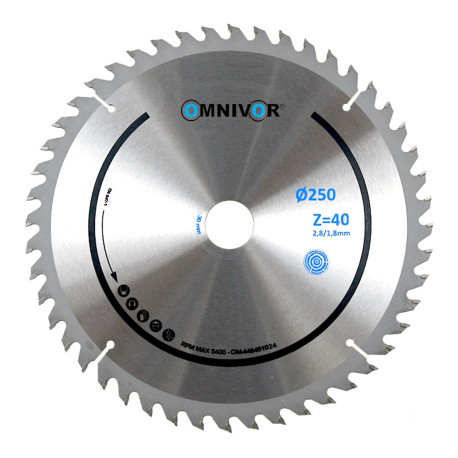 Lame de scie circulaire HM universelle D. 250 x Al. 30 x ép. 2,8/1,8 mm x Z48 Alt pour bois - OMNIVOR