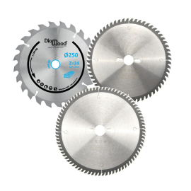 Pack 3 Lames Scie Circulaire 250 mm Al.30 Z24 + Z60 + Z80 Bois - Diamwood