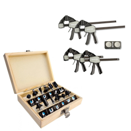 Pack Menuiserie 12 Fraises Défonceuse + 4 Serre-Joints Rapides - OMNIVOR