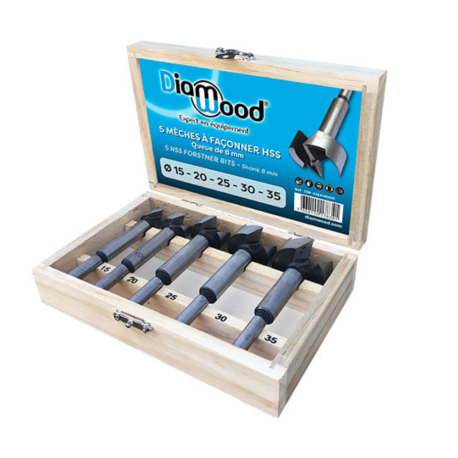 Coffret 5 mèches à façonner HSS D. 15, 20, 25, 30, 35 x Lu. 57 mm x Q. cylindrique - DWORX